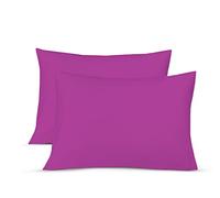 2 x fundas de almohada con percal, para cama de dormitorio, ropa de cama, sin necesidad de planchado, funda de almohada, 50% algodón, 50% poliéster, fucsia, 50 x 70 cm