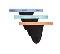 2(X) ist Tanga Esencial de algodón para Hombre, Paquete de 3, Negro-Aruba Azul/Azul Campana/Cintura Pastel de melocotón, X-Large