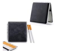 2 x Pitilleras de Piel de Color Negro 20 Cigarrillos - PU Cuero Caja de Cigarrillos para Cigarrillos giratorios - Estuche con Goma de Goma Accesorios de Cigarrillos Elegantes