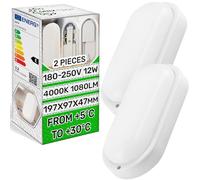 2 x Plafon Ovalado LED 4000K 1080 Lm 180-250V 12W - Hecho de Policarbonato | Plafon LED Techo 197x97x47 mm para Montaje en Techo o Pared con Grado de Protección IP54 - ONIX TECH