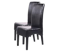 2 x Silla de comedor silla reclinable silla Latina, piel ~ Negro, Patas oscuras