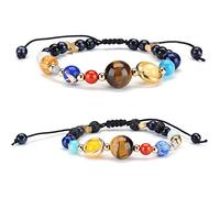 2 X Sistema Solar de Galaxy Pulsera Universo Nueve Planetas Estrella Cuentas de Piedra Natural Pulseras Ajustables Brazaletes