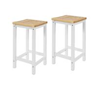 SoBuy 2 x Taburetes de Bar Cuadrado Silla Cocina Madera de Caucho y Pino Blanco FST29-WNx2 ES