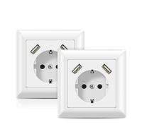 2 X USB Enchufes pared Blanco Toma de Corriente con 2 puertos USB 3.4A Schuko Enchufe Superficie Cabe en Caja Estándar Empotrada para Cargar Dispositivos Móviles Smartphone MP3 Tableta