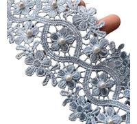 2 Yard 8CM Flowers Soluble Pearl Lace Trim Ribbon Embroidered Knitting Wedding Dress Handmade Patchwork Sewing Supplies(S)
