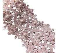 2 Yard 8CM Flowers Soluble Pearl Lace Trim Ribbon Embroidered Knitting Wedding Dress Handmade Patchwork Sewing Supplies(Pink)