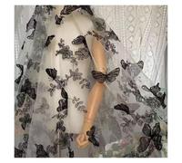 2 Yard Butterfly Lace Fabric Flower Embroidery Soft Tulle For Wedding Bridal Dress Party Home Decor 150CM Wide(Black)