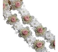 2 Yard Pearl Rose Flowers Embroidered Lace Trim Ribbon Fabric Patchwork Sewing Supplies Craft Dress Clothes Decoration