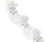 2 Yard Soluble Rose Flower Pearl Ocean Waves Embroidered Lace Trim Ribbon Fabric Sewing Craft Patchwork Handmade Decoration(White)