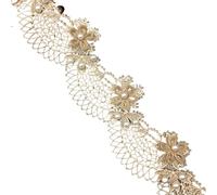 2 Yard Soluble Rose Flower Pearl Ocean Waves Embroidered Lace Trim Ribbon Fabric Sewing Craft Patchwork Handmade Decoration(Brown)