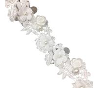 2 Yard White Pearl Rose Flower Embroidered Lace Trim Ribbon Wedding Applique DIY Manual Sewing Supplies Craft Decoration 4cm