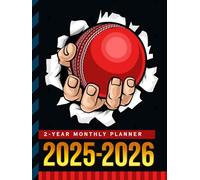 2-Year Monthly Planner 2025-2026: Hardcover / 8.5x11 Dated Organizer With 100 Blank College-Ruled Paper Combo / 24-Month Schedule Gift / Red Cricket Ball Team Player Coach - Sports Theme Cover
