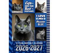2-Year Monthly Planner 2026-2027: 8.5x11 Dated Organizer With 100 Blank College-Ruled Notebook Pages Combo / 24-Month Schedule / Russian Blue Cat Art Pattern Cover