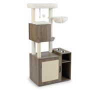 20_0018716 - Árbol para gatos con mueble oculto para arenero, 72 x 45,5 x 155 cm, suave, cómodo, moderno, tablero de fibra de densidad media, color gris