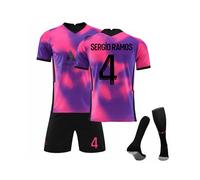 (20(110-120CM))Paris Saint-Germain Fourth Jersey 2020-21 Sergio Ramos No.4 Soccer Jersey 3-Pieces Kits For Kids Adults