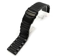 20/22/24 mm HQ Shark Mesh zilver zwart Correa de reloj de acero inoxidable Pulsera de repuesto para hombres Cierre plegable Correa de reloj de seguridad (Color: Negro, Tamaño: 22 mm)