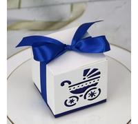 20/50/100pcs Pie de bebé Caja de dulces Carruaje Bolsa dulce Huellas Fiesta Favor Cajas de regalo Baby Shower Cumpleaños Bautismo Contenedor-Carro Azul profundo, 50 piezas