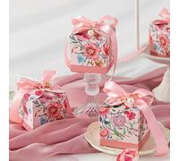 20/50 piezas de plantas pintadas a mano con cinta para bodas, cajas de bombones para fiestas, cajas de dulces para regalos de boda