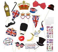 20 accesorios para fotos, 2 pegatinas de tatuaje, accesorios para fotos del jubileo de platino de la reina, accesorios para fiestas del Reino Unido de 2022