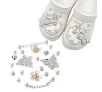 20 adornos de mariposa de cinco hojas plateadas con perla, adornos de perla para zapatos, adornos DIY para zapatos, adornos para zapatos de dama