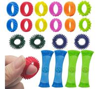 20 Anillos Sensoriales Antiestrés, 12 Anillos Antiestrés, 4 Anillos de Acupresión, 4 Tubos de Malla Tejida, Juguete Antiestrés para la Ansiedad, el TDAH y el Alivio del Estrés, para Adultos y A