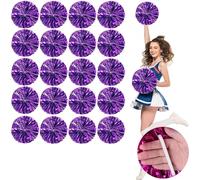 20 animadoras pompones, animadoras de 25 centímetros pompones con mango de palo pompones para animadoras espirituales del equipo deportivo de danza de la escuela (Púrpura)