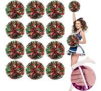 20 animadoras pompones, animadoras de 30 centímetros pompones con mango de palo pompones para animadoras espirituales del equipo deportivo de danza de la escuela (Rojo + Verde)