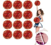 20 animadoras pompones, animadoras de 30 centímetros pompones con mango de palo pompones para animadoras espirituales del equipo deportivo de danza de la escuela (Rojo + Oro)