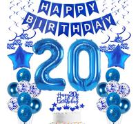 20 Años Decoracion Cumpleaños, azules Globos 20 Cumpleaños Hombre, Decoracion Fiesta azul 20 Años Globos cumpleaños con Pancarta Feliz para Hombre cumpleaño 20 Años Decoracione 20 Hombre Cumpleaños