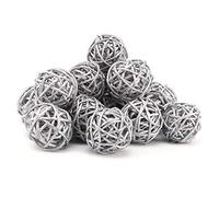 20 Bolas de Mimbre de ratán,orbes Decorativos,Rellenos de jarrón para Manualidades,Fiestas,día de San Valentín,decoración de mesas de Boda,Baby Shower,3 cm/1,18 Pulgadas (Verde,Plateado)(Plata)