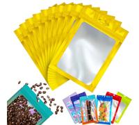 20 Bolsa de Embalaje de Mylar Papel Aluminio con Cremallera,16x24cm Dorado Resellables Transparencia Bolsas Planas Prueba de Olor,para Café Fruta Dulces Comida Joyería Galletas Almacenamiento