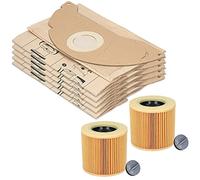 20 bolsas de aspiradora + 2 filtros para aspiradoras Kärcher A2003, A2004, A2014 CarVac, A2024 PT, A2054 ME, A2064 PT, A2704 PT, bolsas para aspiradoras polivalentes, aspiradoras en seco y húmedo