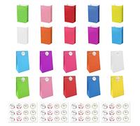 20 bolsas de papel de estraza, bolsas de papel kraft de colores, con pegatinas de 4 sellos, para bodas, regalos de cumpleaños, fiestas, bolsas de papel de regalo de 13,8,24 cm (10 colores)