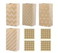 20 bolsas, de papel kraft, marrones, con 100 pegatinas circulares, para fiesta para niños, para regalos de caramelos, reutilizables, para cumpleaños y celebraciones
