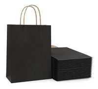 20 bolsas de papel negro con asas giratorias, bolsas de regalo de papel negro de 120 g/m² para niños y adultos, recuerdos de fiesta, cumpleaños, Navidad, baby showers, bodas, venta al por menor y
