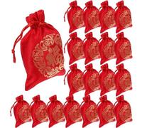 20 bolsas de regalo de buena suerte y fortuna con cordón, bolsa de brocado bordada de seda china, bolsa de joyería para Año Nuevo Lunar Chino 2024 Año del Dragón Decoración (Rojo 2)