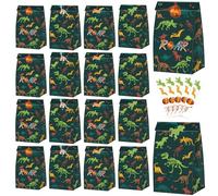 20 bolsas de regalo de dinosaurio, bolsa de recuerdos de fiesta de dinosaurio con calcomanías, bolsas de papel de regalo de fósiles de dinosaurio, bolsa de dulces de dinosaurio para niños, baby shower