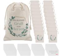 20 bolsas de regalo de tela de 10 x 15 cm y 20 tarjetas en blanco, bolsas de regalo con cordón, para bautizos, bodas, cumpleaños, fiestas, festivales, un pequeño saludo de corazón