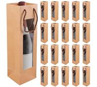 20 bolsas de regalo de vino de papel kraft con asa, bolsas de regalo de vino de papel kraft con asa, organizador de vino kraft para Navidad, bodas, fiestas, botellas, marrón, 1 stück (20er Pack)