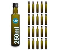 20 Botellas de Cristal Oscuro 250 ml con Tapón de Rosca Negro - Aceitera para Aceite de Oliva, Vinagre, Alcohol y Salsas | Espirito Rebelde