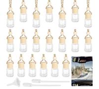 20 botellas difusoras colgantes para coche con tapa de madera, ambientadores de cristal, incluye embudo y cuentagotas para aceites esenciales, 5 ml