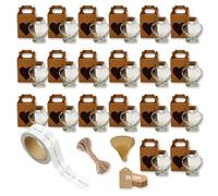 20 botellas mágicas corazón 70 ml con cierre + 20 cajas + 20 etiquetas autoadhesivas + 20 cucharas + 20 etiquetas kraft + cordón | decoración, regalos y recuerdos para boda | botella de bebidas