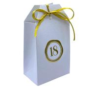 20 cajas bombonera blanca para peladillas cumpleaños 18 años con cinta y tarjeta estampado en caliente 19107