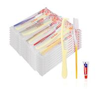 20 cepillos de dientes desechables con pasta de dientes y peine para personas sin hogar envueltos individualmente, aptos para hotel, aire Bnb, refugio, hogares de ancianos/beneficencia (20 piezas)