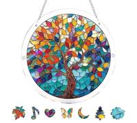 20 cm flores de cristal de colores atrapasueños rompecabezas árbol decoración ventana colgante decoración para ventana colgante con hojas luminosas mariposa atrapador de sol rompecabezas jardín balcón