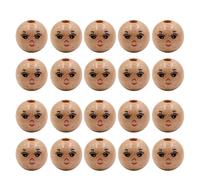 20 cuentas redondas de madera con cabeza de muñeca para pulseras, collares, anillos, manualidades, cara sonriente, cuentas sueltas para hacer joyas
