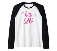 20 cumpleaños, mujeres y niñas de veinte 20 años, rosa Hello 20 Camiseta Manga Raglan