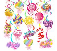 20 decoraciones colgantes de remolino de Candyland para fiestas de dulces, remolinos colgantes de piruletas coloridas, decoraciones de dulces para fiestas de cumpleaños, suministros de baby shower
