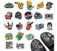 20 dijes retro de los años 80 y 90 con temática musical de PVC, para zapatos, guitarra, saxofón, disco de vinilo, accesorios para zapatos, decoración de zapatos de playa, regalo para adolescentes y