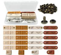 20 etiquetas de piel hechas a mano, ante de poliuretano, coloridas para coser, ganchillo personalizado con agujeros, tela sintética, para decoración de fiestas y vacaciones